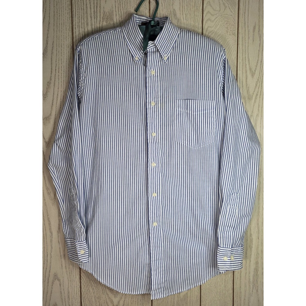 Chaps Ralph Lauren Mens Blue White Striped Button Down Shirt 14.5 32-33 USA
